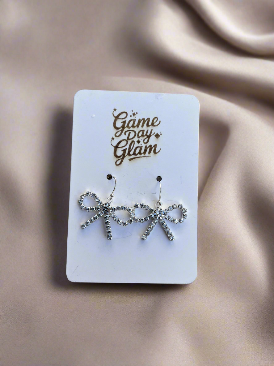 Rhinestone bow dangle earrings