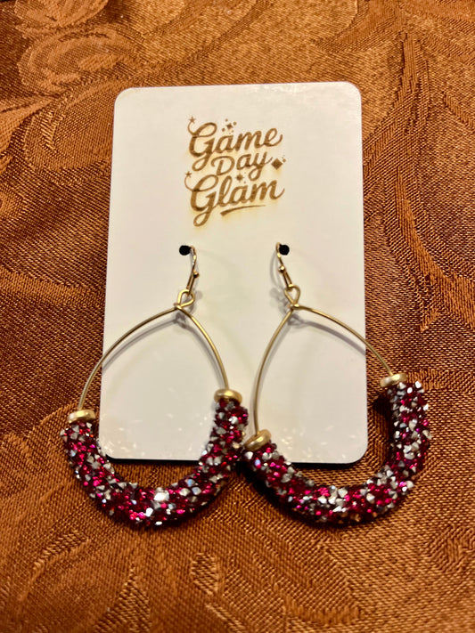 Maroon and silver glitter dangles