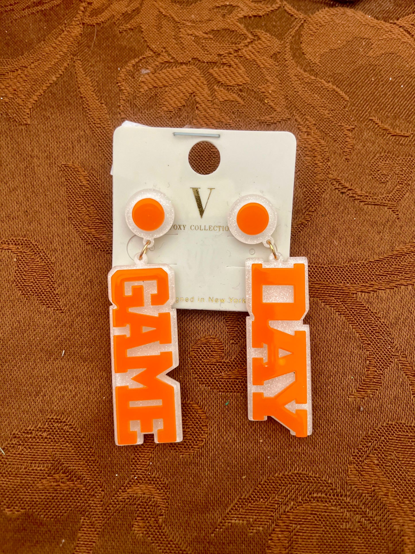 Orange and white Game Day dangles
