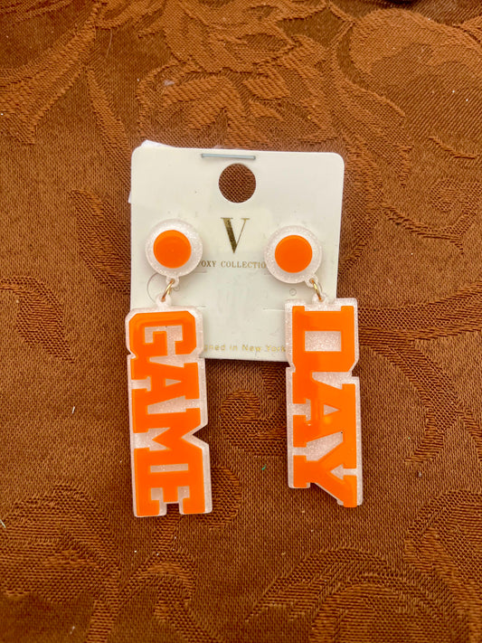 Orange and white Game Day dangles