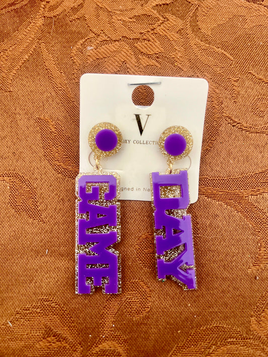 Purple and gold Game Day dangles