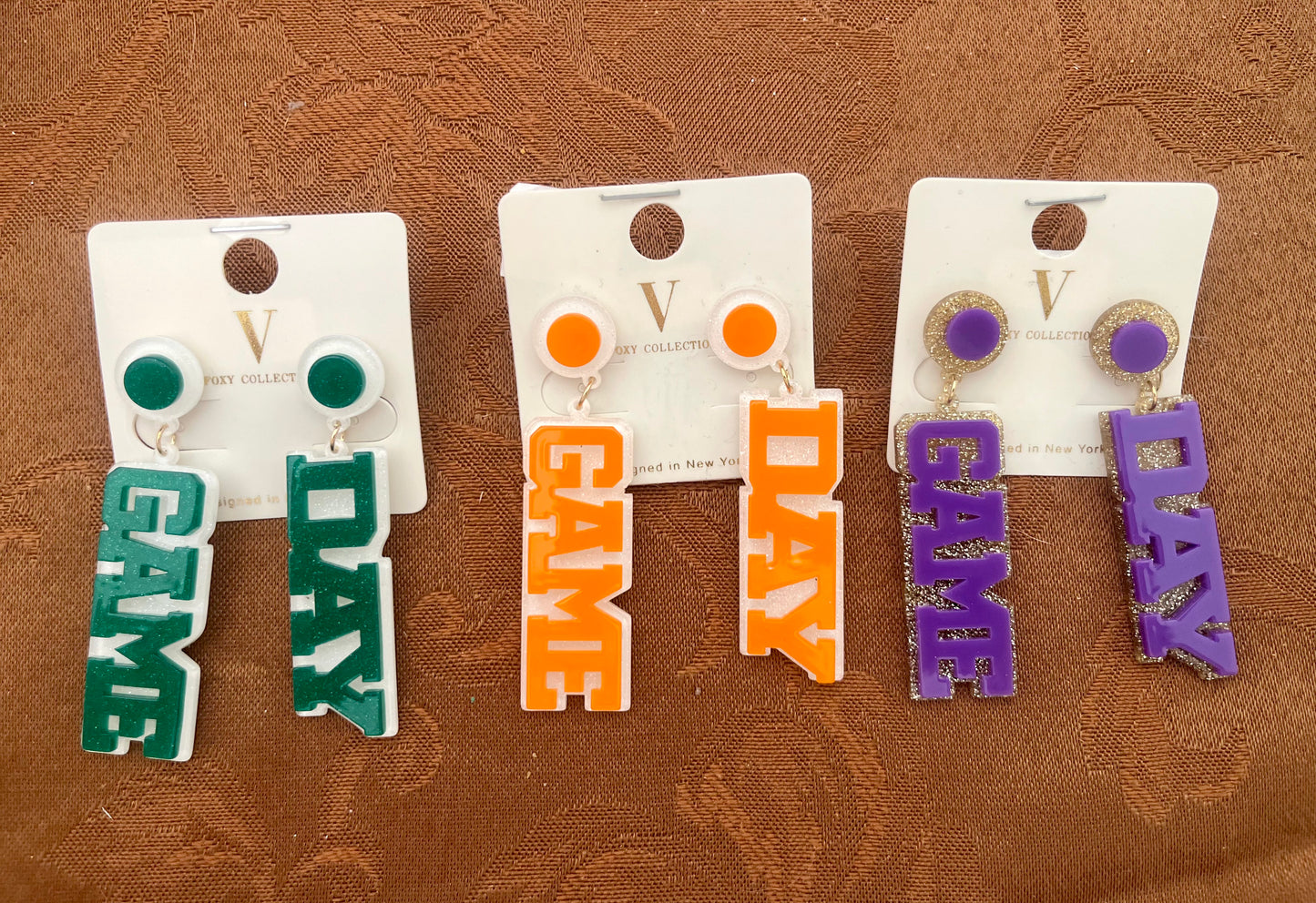 Orange and white Game Day dangles