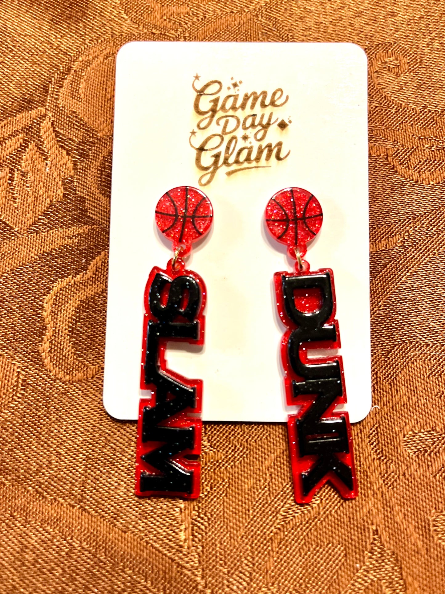 Basketball slam dunk dangle earrings
