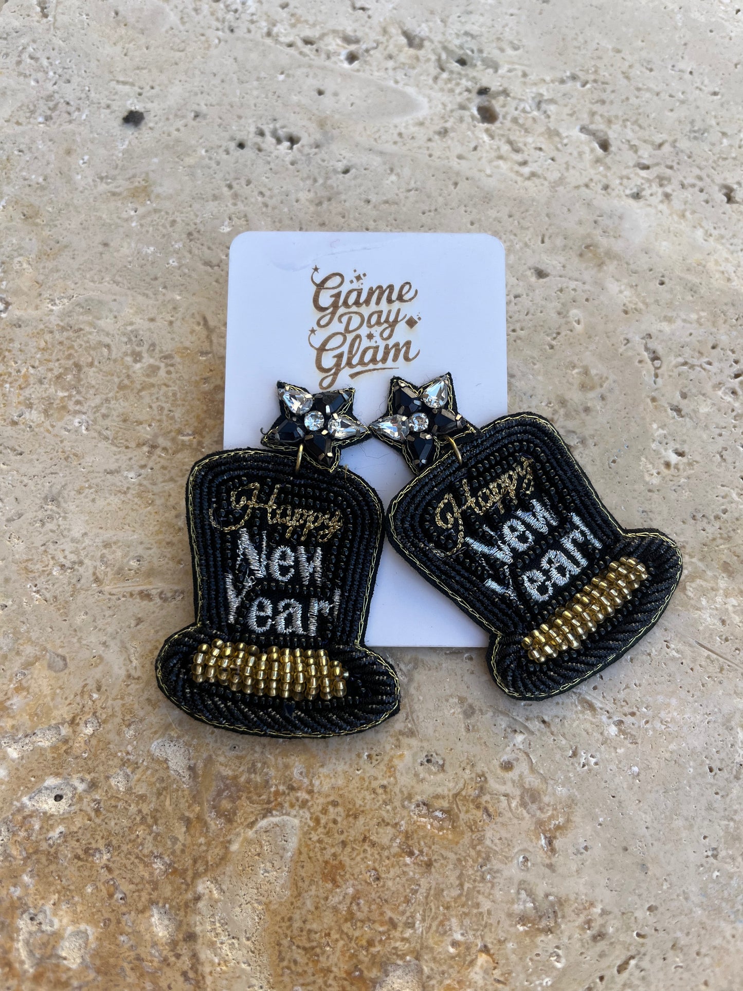 Happy New Year beaded earrings