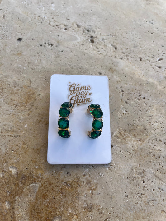 Green crystal gemstone hoops