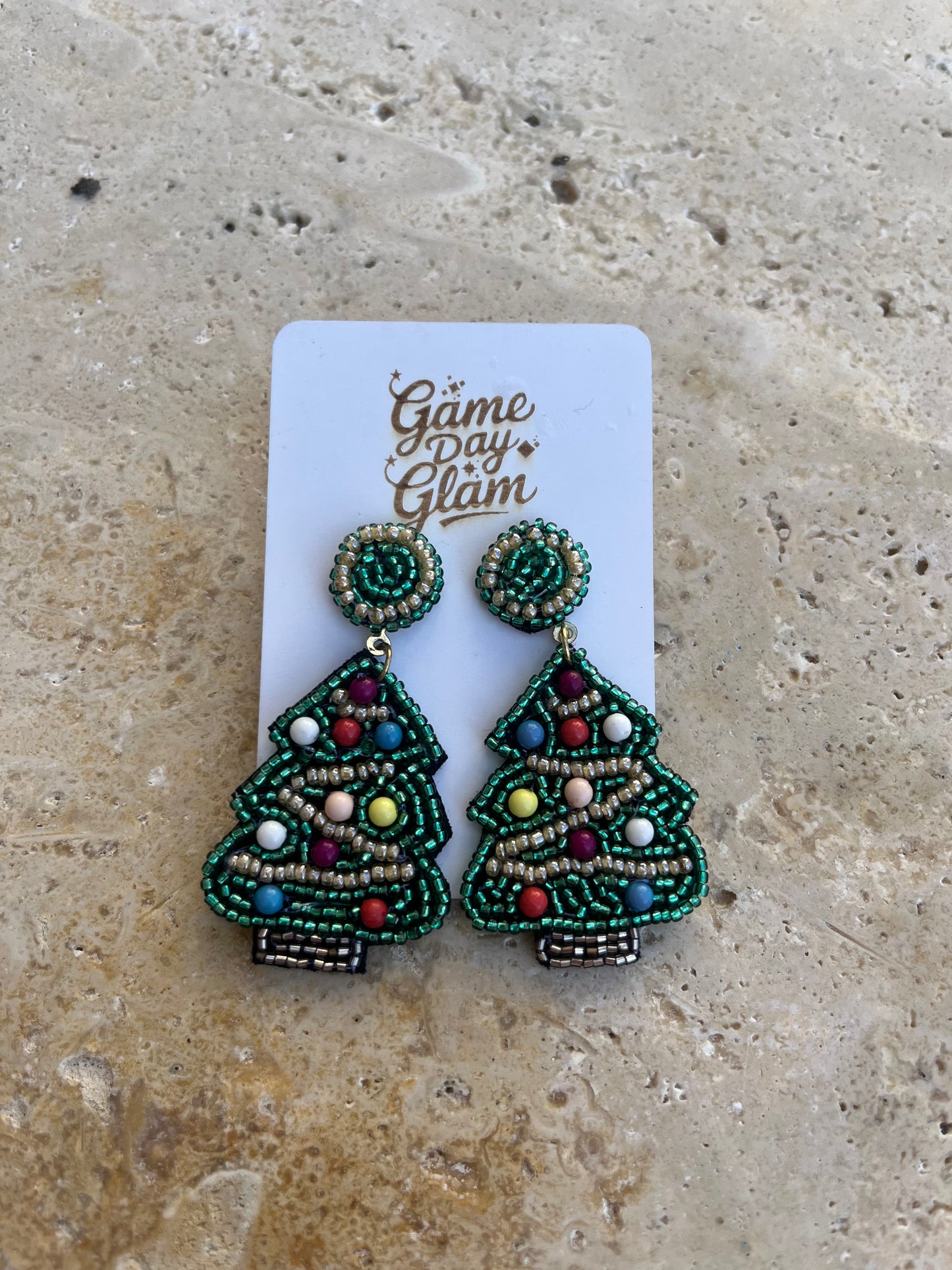 Christmas Tree Seed Bead Earrings