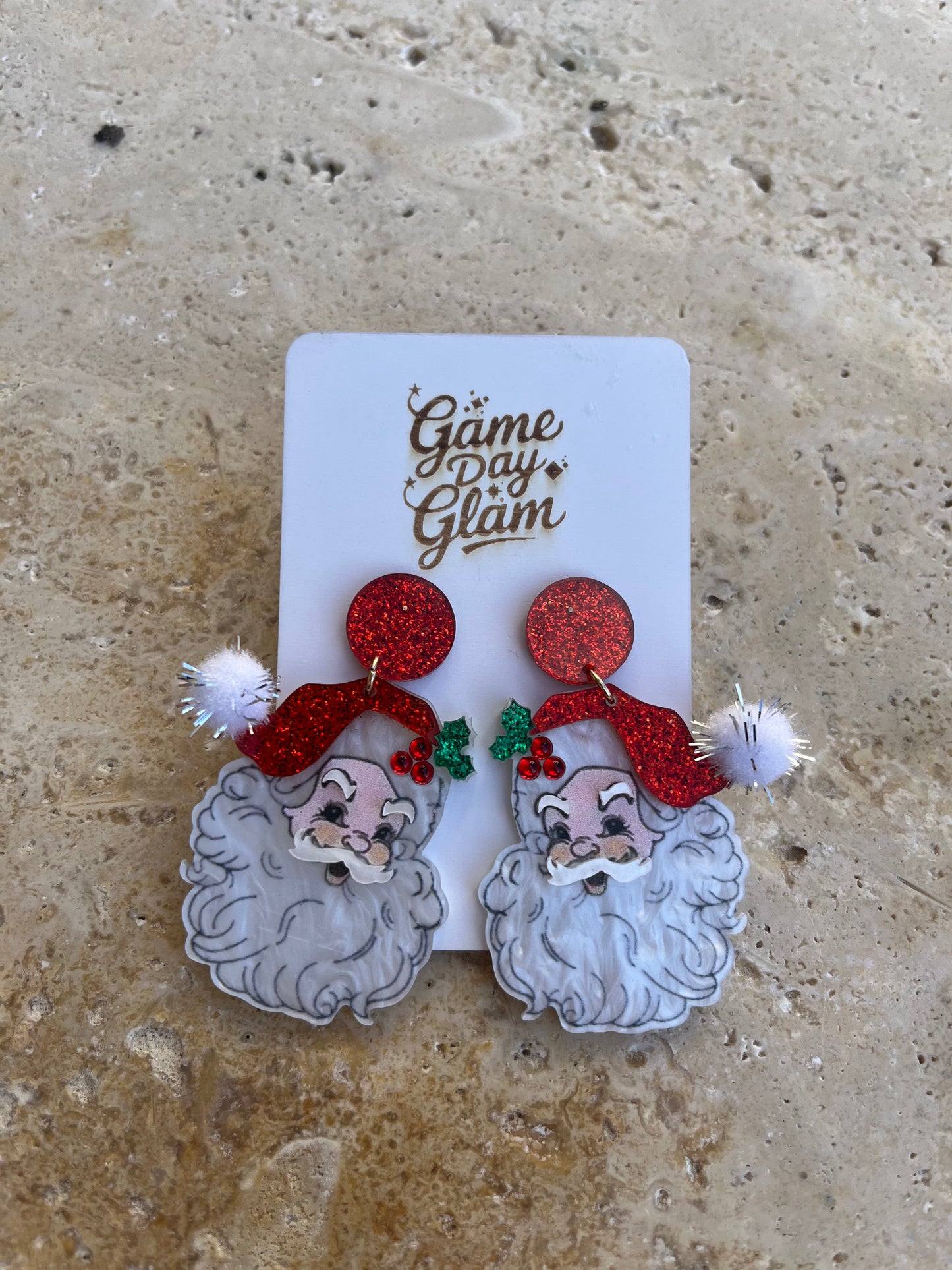Red Sassy Santa Acrylic Earrings