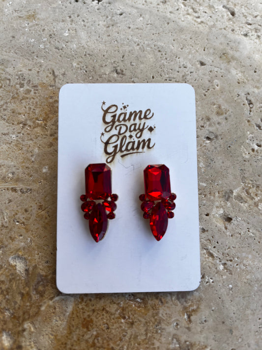 Red crystal gemstone party dangle earrings