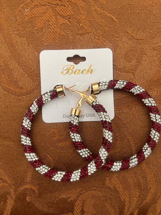Maroon and silver rhinestone hoops