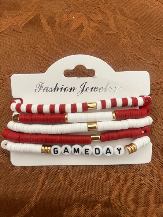 Maroon and White Game Day bracelet stack