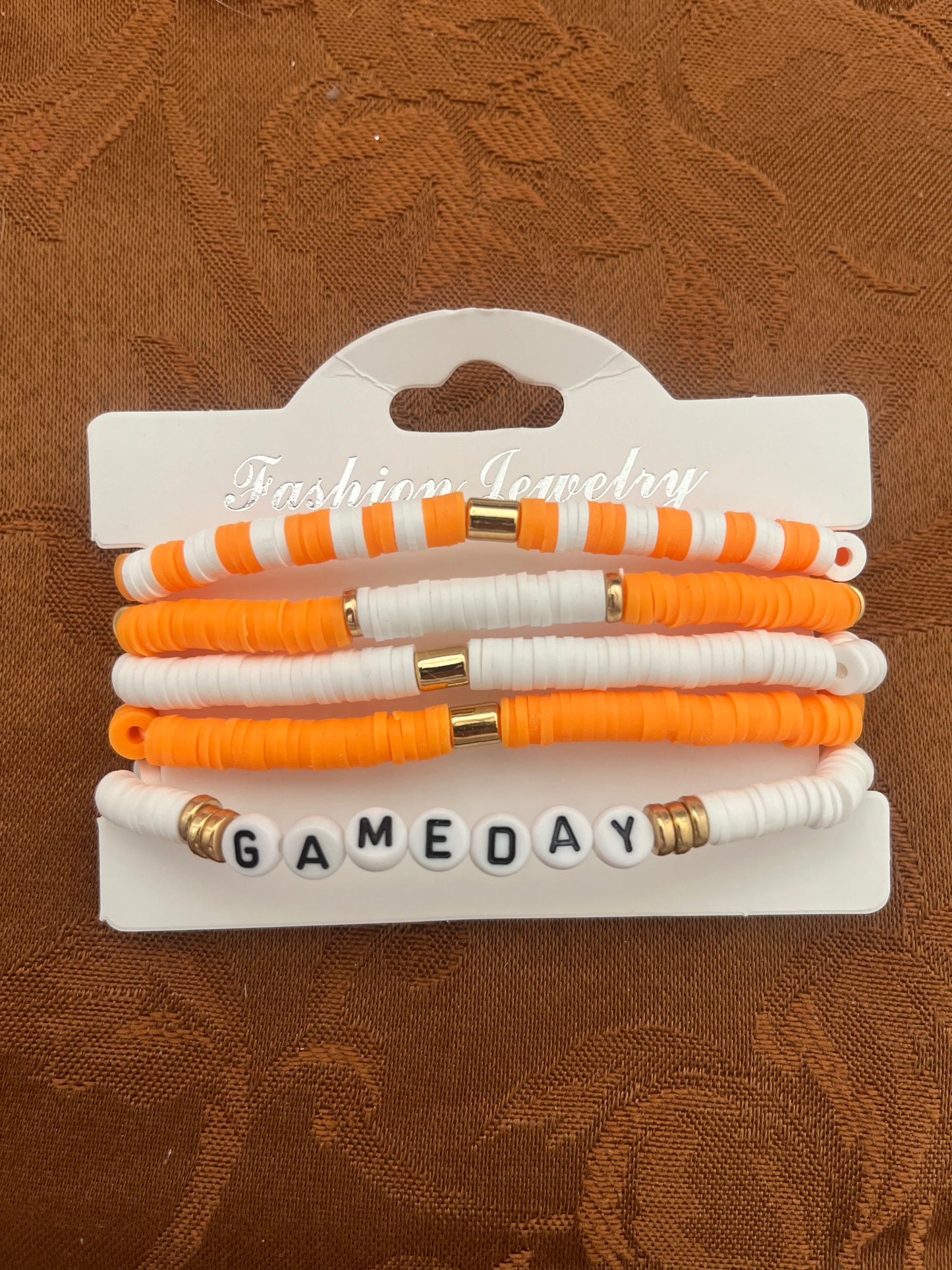 Orange and White Game Day bracelet stack