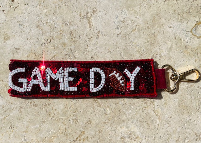 Sequin and beaded Game Day keychain