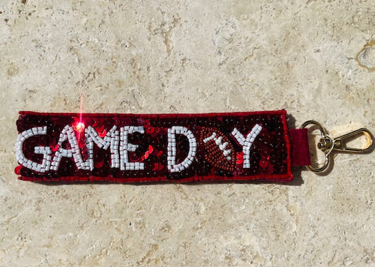 Sequin and beaded Game Day keychain
